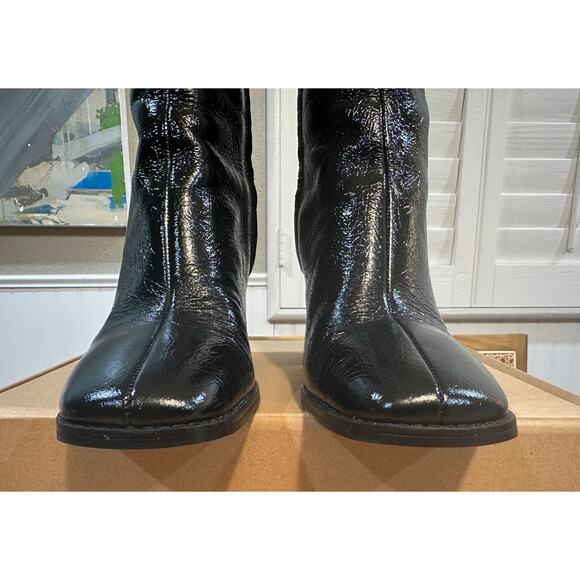 Nine West Tartess Black Boot Leather Size 8 Lightly Worn Square Toe Strap Detail - Picture 7 of 12